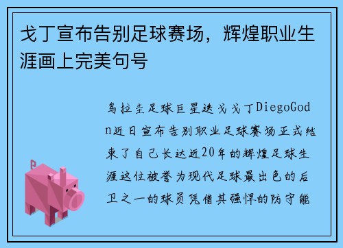 戈丁宣布告别足球赛场，辉煌职业生涯画上完美句号
