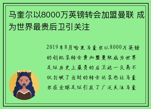 马奎尔以8000万英镑转会加盟曼联 成为世界最贵后卫引关注 马奎尔以8000万英镑转会加盟曼联 成为世界最贵后卫引关注